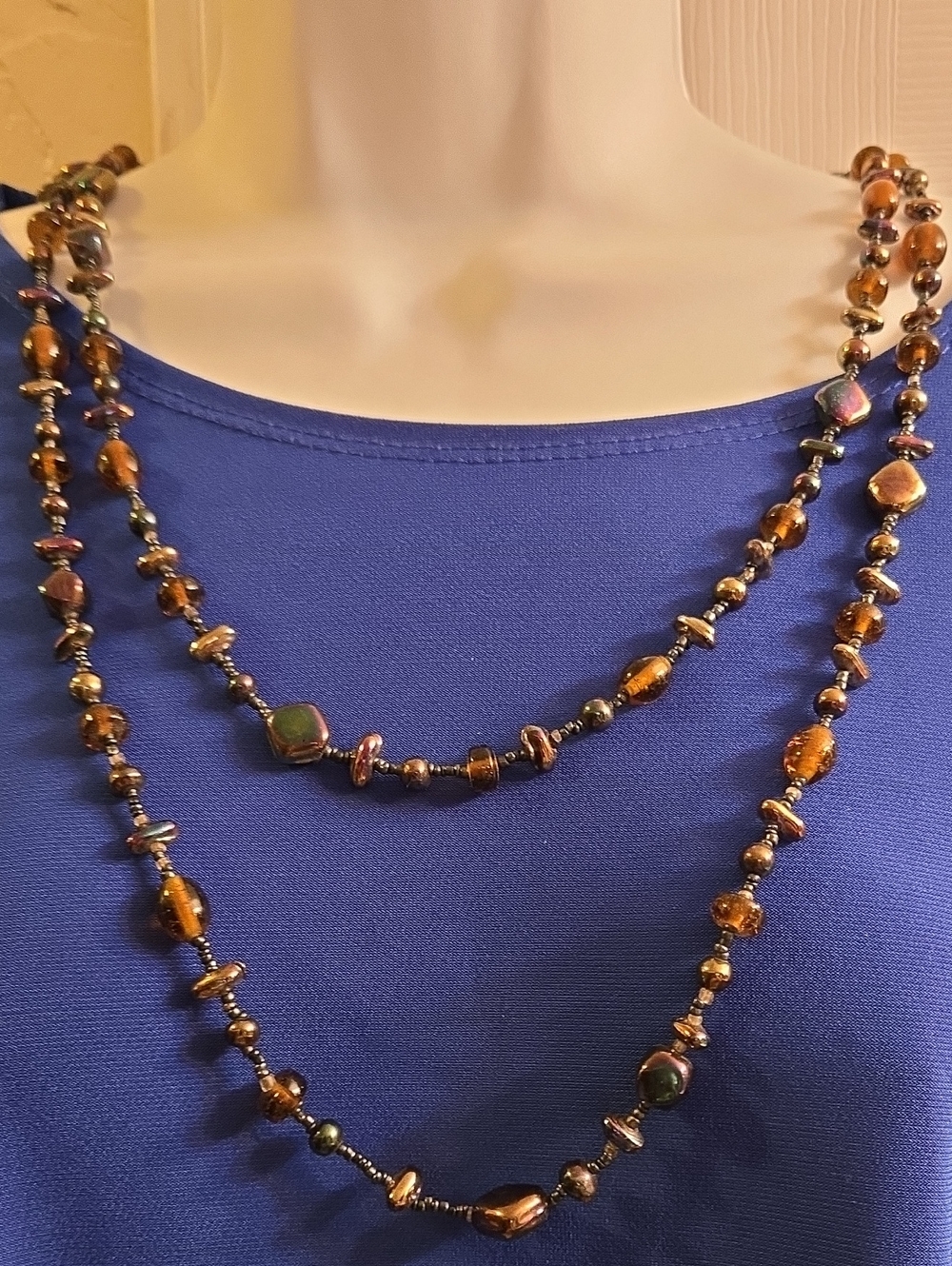 Long Strand Brown Glass Bead Necklace - Women Jewelry